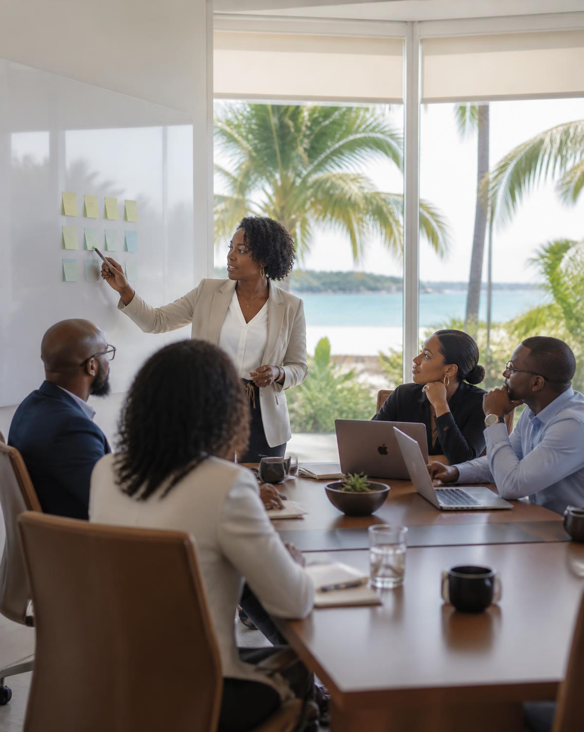 An executive AI workshop in a Caribbean boardroom