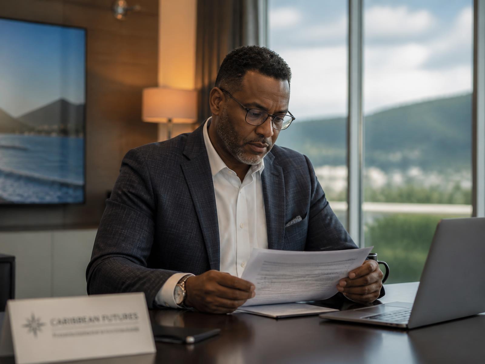 A business leader reviewing an AI governance policy document