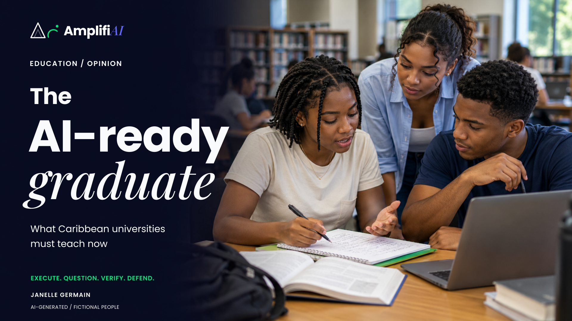 Caribbean university students studying together in a library — The AI-ready graduate: what Caribbean universities must teach now