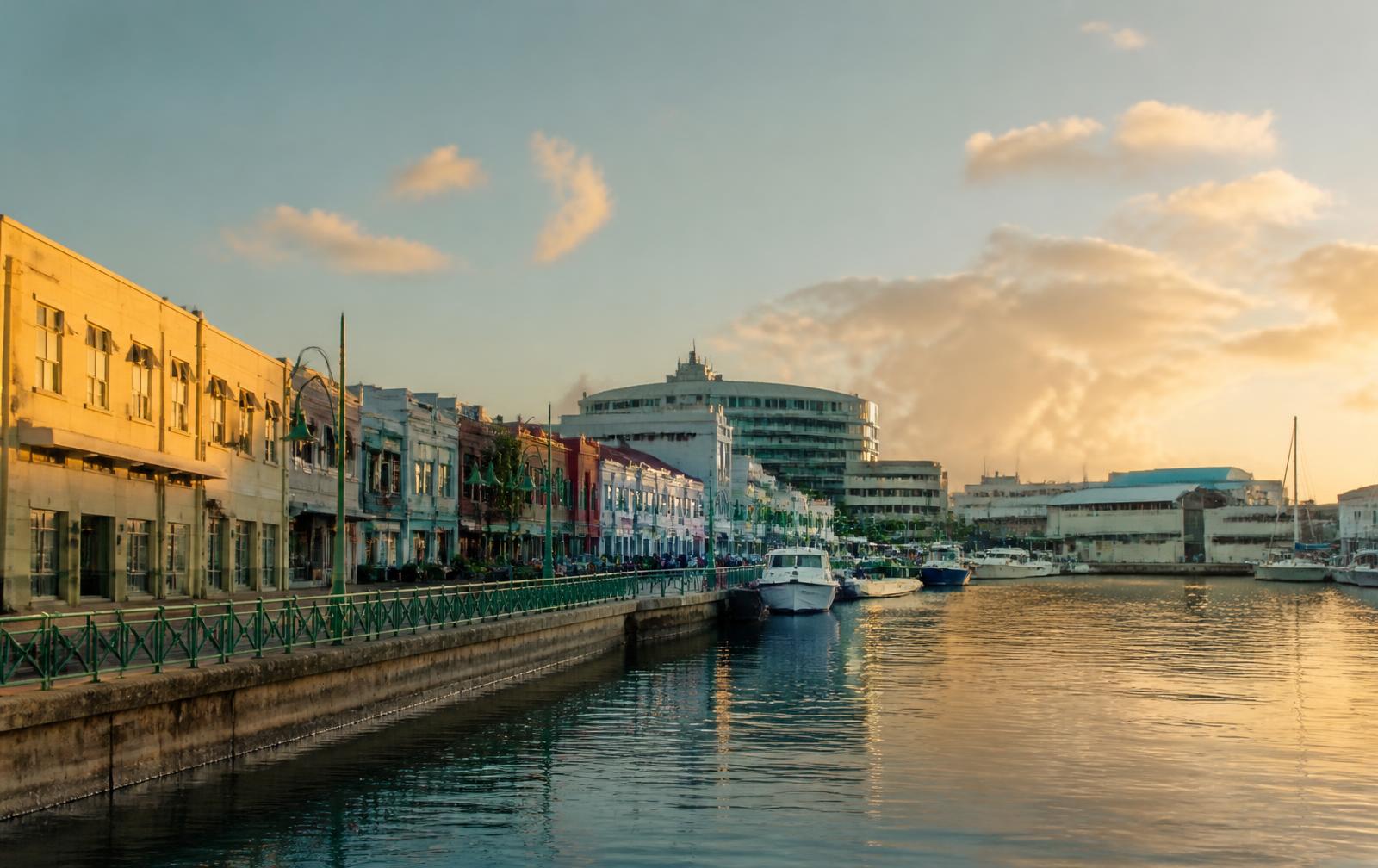 Bridgetown, Barbados waterfront at golden hour