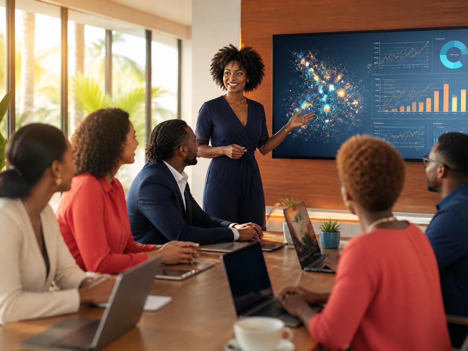 Caribbean business professionals in a live AI training session